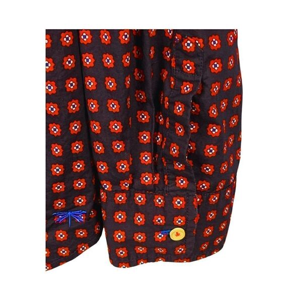 Talbots Red Black Tiny Floral Print Button Up Shirt Women's Roll Tab Size16 - Picture 3 of 4